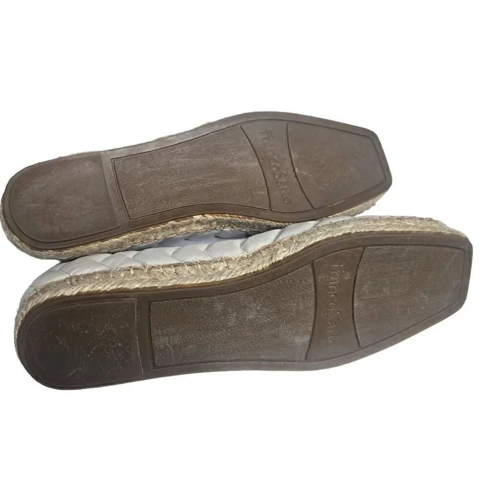 Franco Sarto Kiya Leather Quilted Square Toe Espadrilles Loafer Cream Sz 8.5
